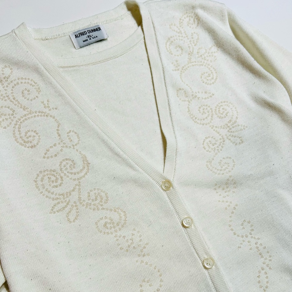 Alfred Dunner Sweater Cardigan Beaded Knit Sparkly Scoop Feminine Girly XL Plus